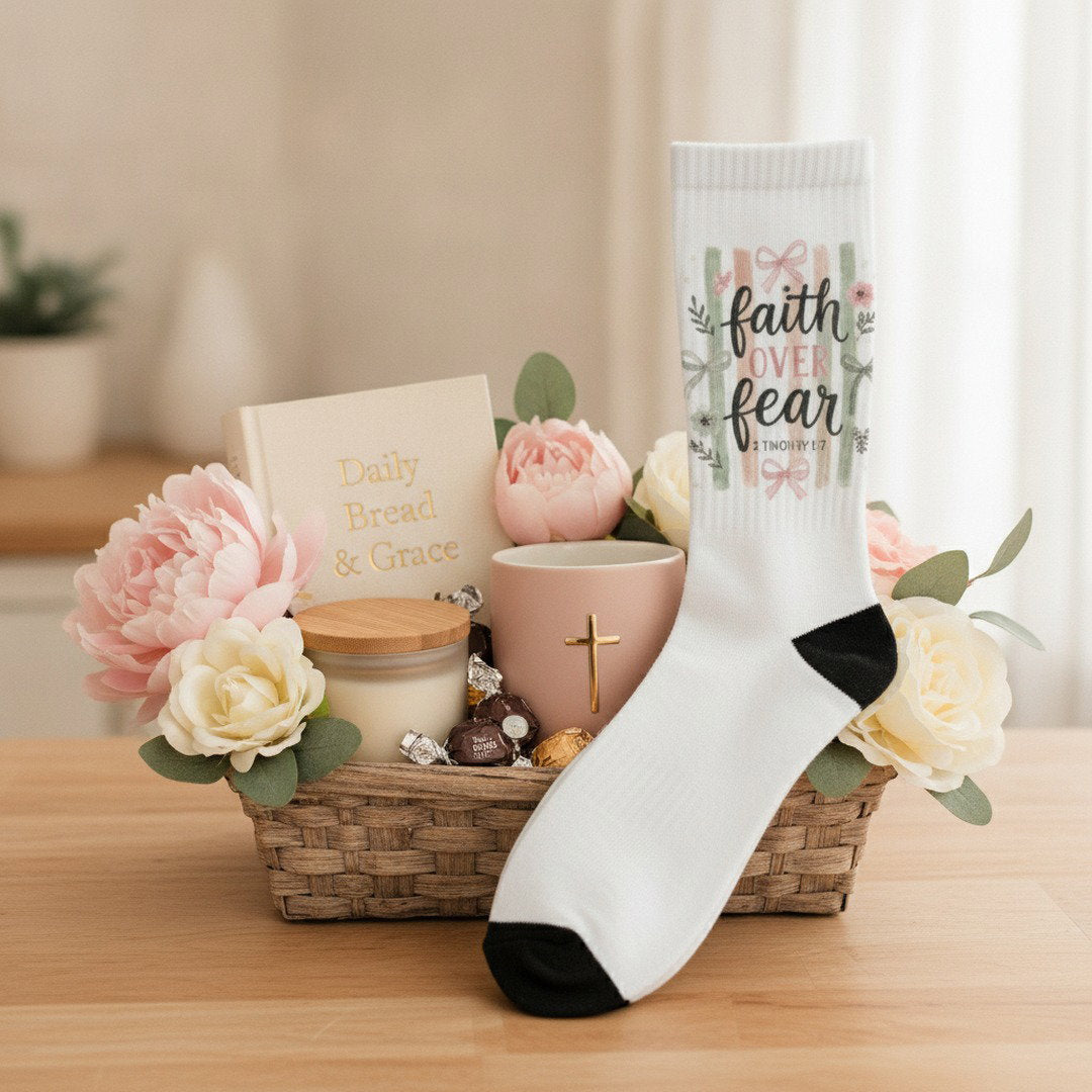 Faith Over Fear Crew Socks | Christian Socks | Isaiah 41:10 Gift | Inspirational Bible Verse Socks | Cozy Faith-Based Gift for Women