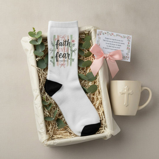 Faith Over Fear Crew Socks | Christian Socks | Isaiah 41:10 Gift | Inspirational Bible Verse Socks | Cozy Faith-Based Gift for Women