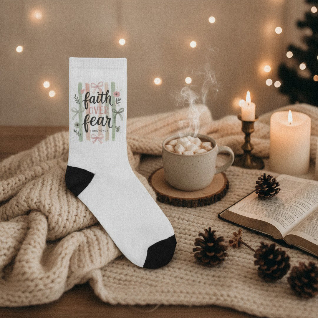Faith Over Fear Crew Socks | Christian Socks | Isaiah 41:10 Gift | Inspirational Bible Verse Socks | Cozy Faith-Based Gift for Women