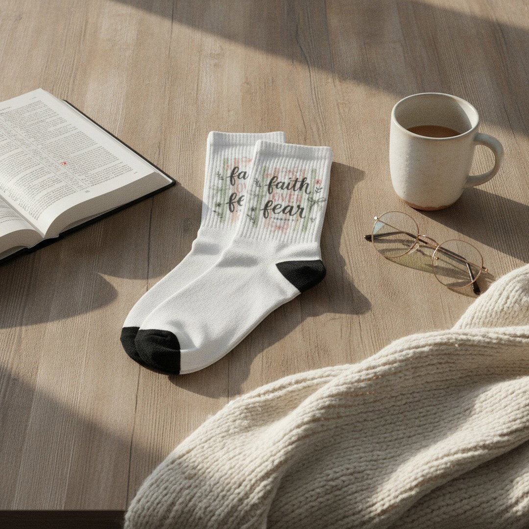 Faith Over Fear Crew Socks | Christian Socks | Isaiah 41:10 Gift | Inspirational Bible Verse Socks | Cozy Faith-Based Gift for Women