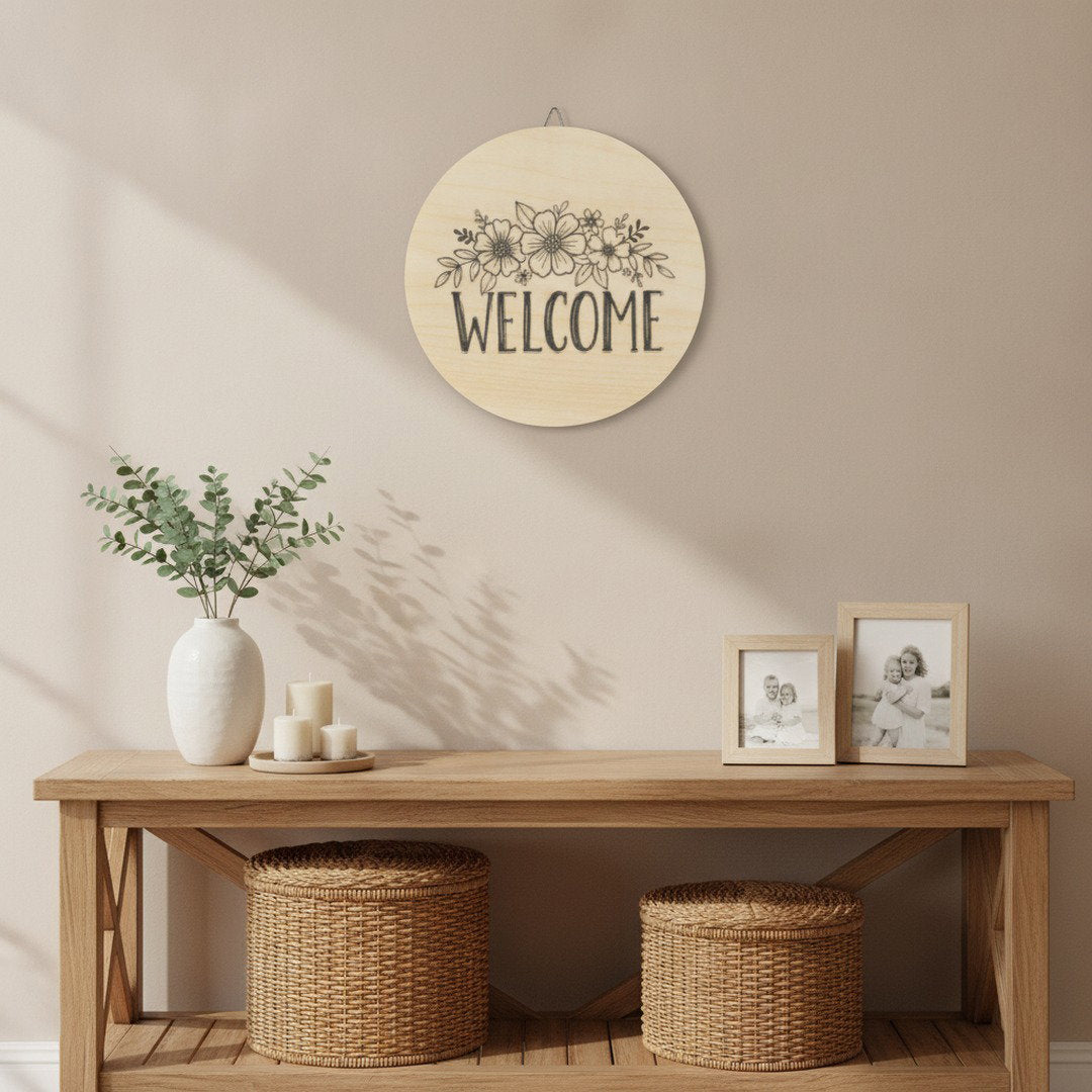 Floral Welcome Sign | Round Wooden Door Hanger | Farmhouse Home Decor | Front Porch Sign | Housewarming Gift