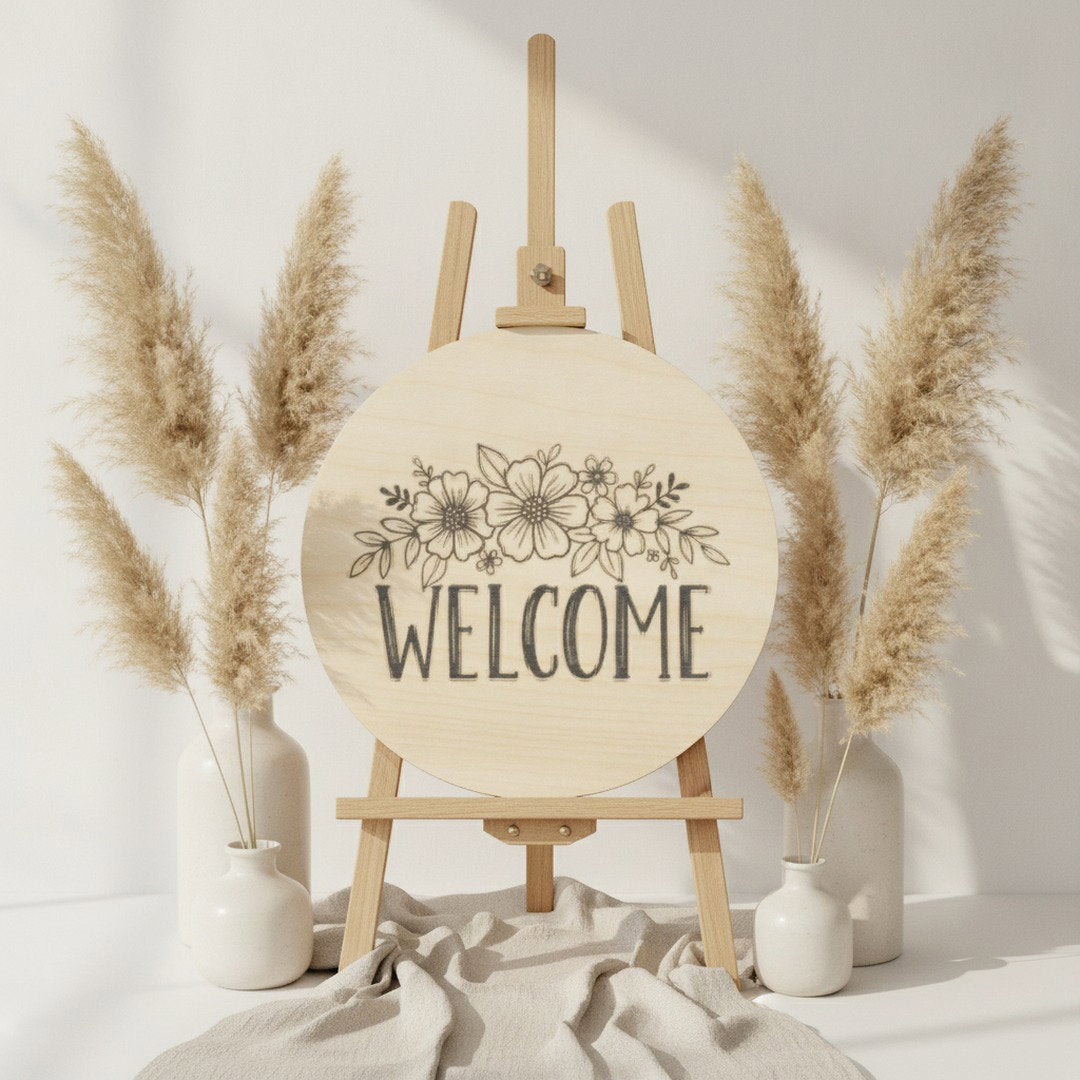Floral Welcome Sign | Round Wooden Door Hanger | Farmhouse Home Decor | Front Porch Sign | Housewarming Gift
