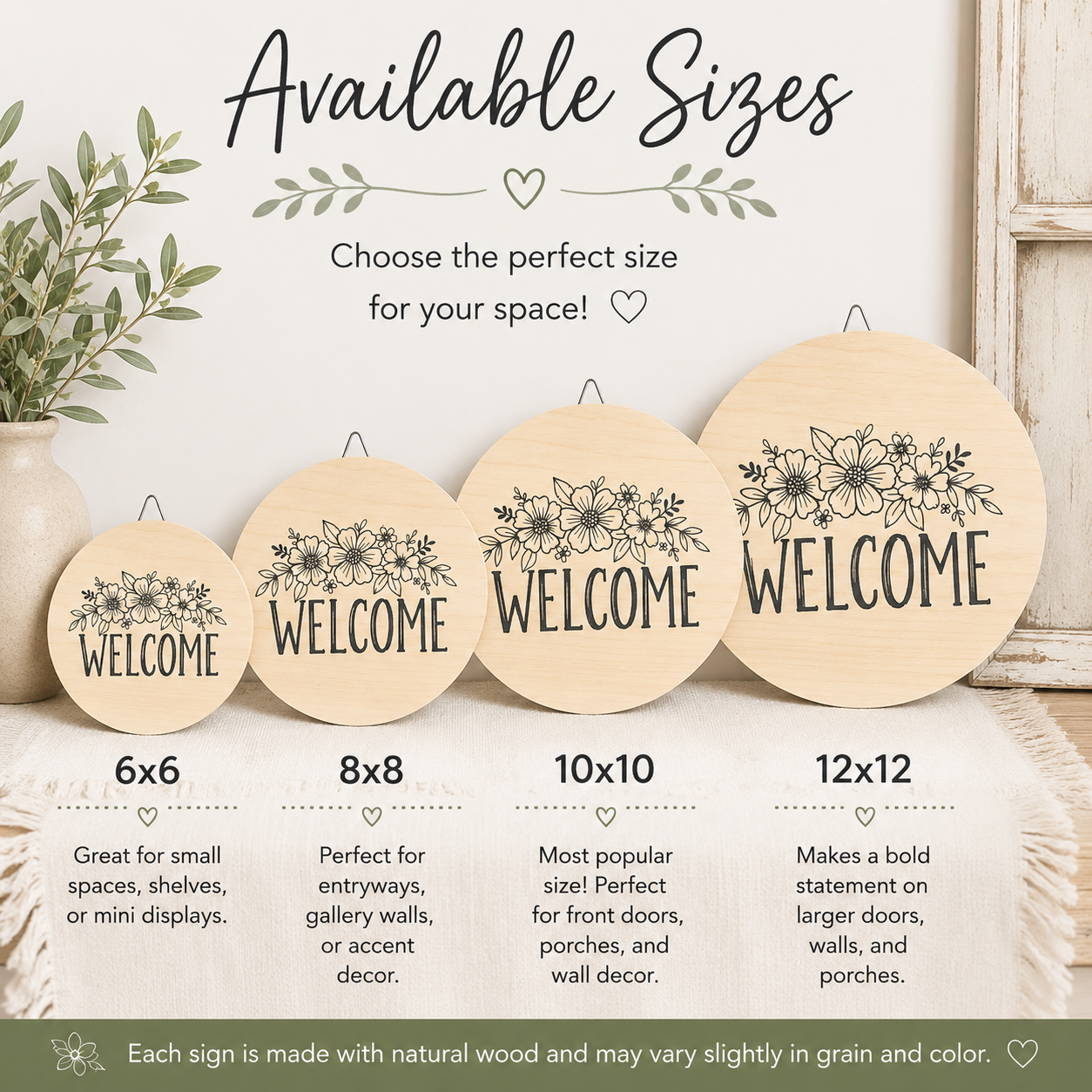 Floral Welcome Sign | Round Wooden Door Hanger | Farmhouse Home Decor | Front Porch Sign | Housewarming Gift