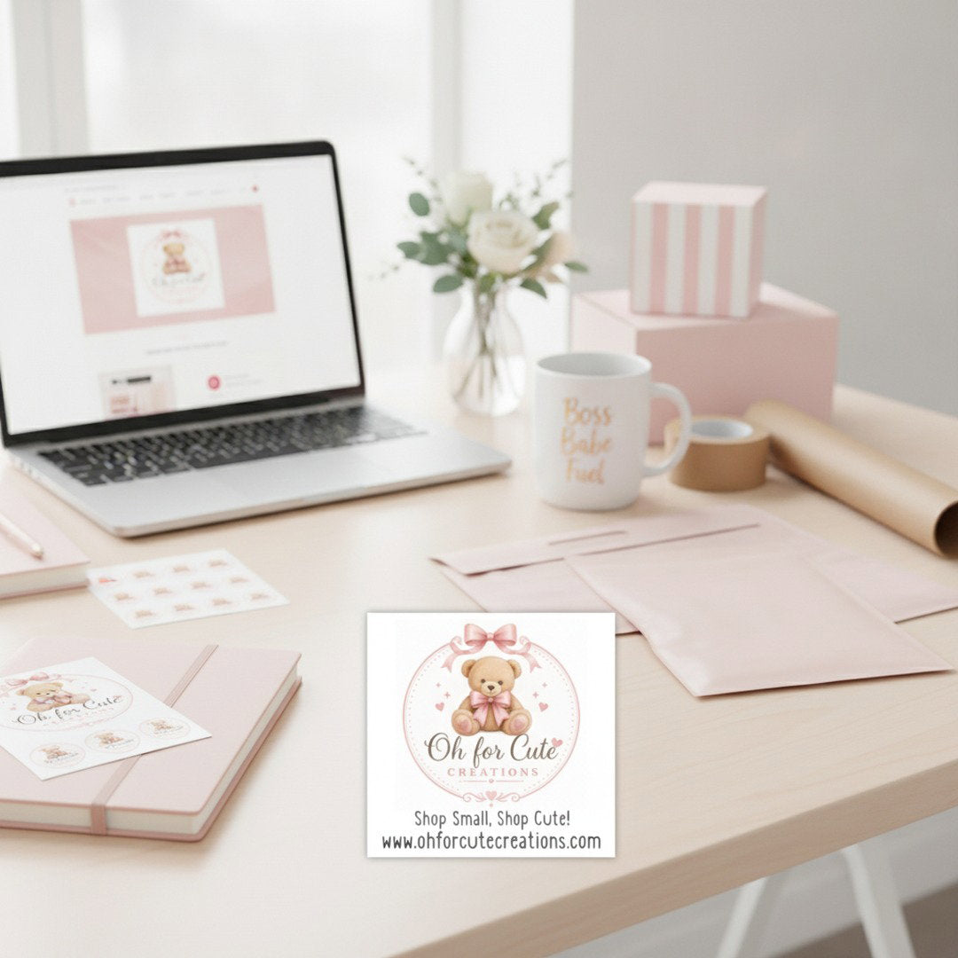 Oh For Cute Creations Logo Sticker | Square Business Sticker | Small Business Support Decal | Boutique Branding Sticker | Promotional Gift