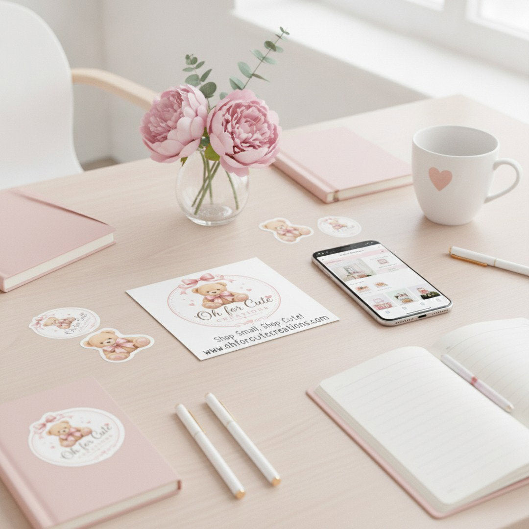 Oh For Cute Creations Logo Sticker | Square Business Sticker | Small Business Support Decal | Boutique Branding Sticker | Promotional Gift