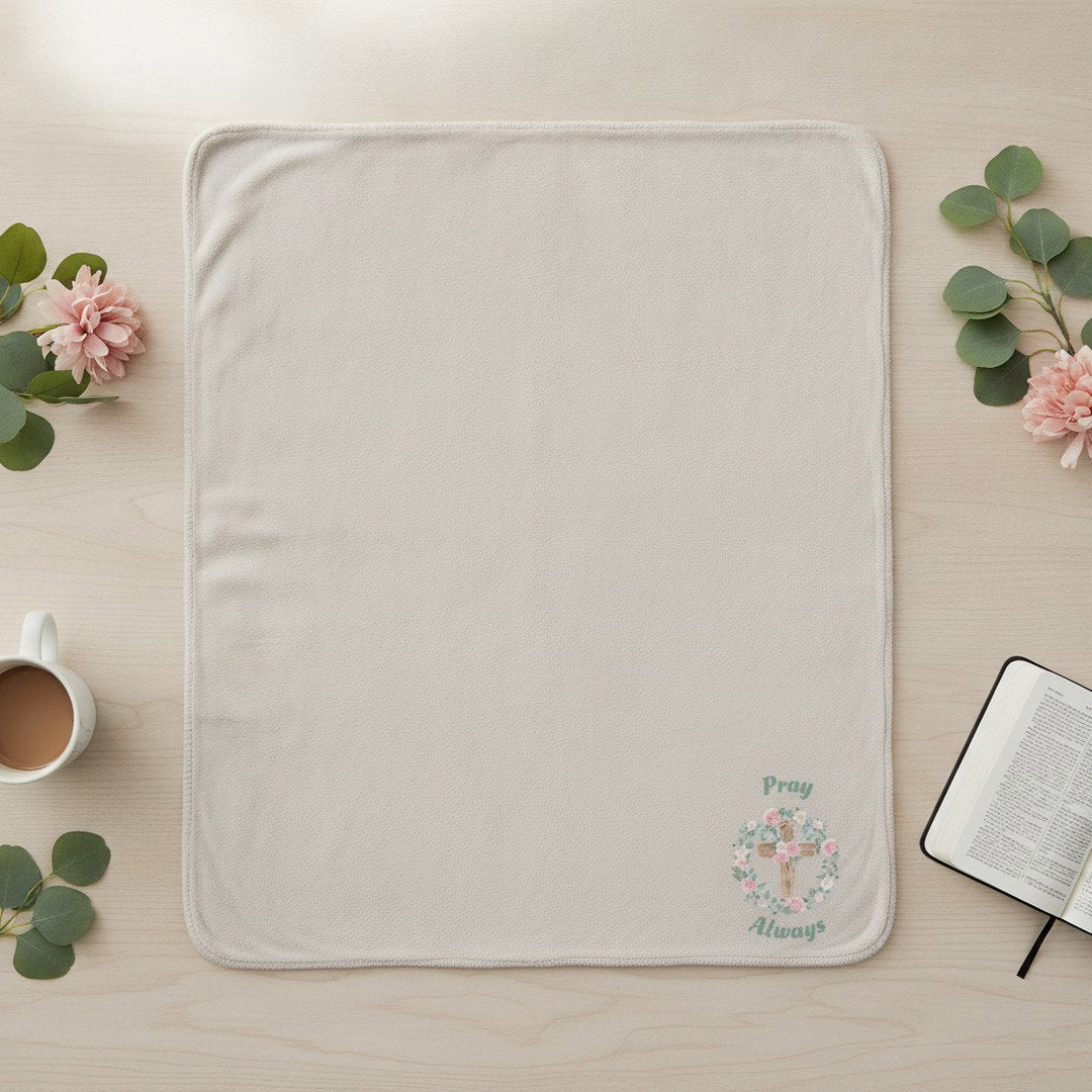 Pray Always Floral Cross Sherpa Blanket | Cozy Christian Throw Blanket | Faith Inspired Gift | Soft Plush Blanket