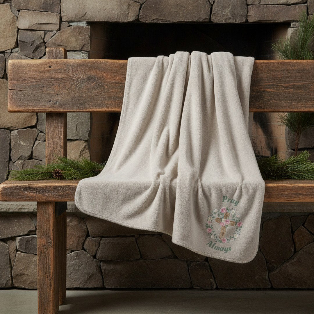 Pray Always Floral Cross Sherpa Blanket | Cozy Christian Throw Blanket | Faith Inspired Gift | Soft Plush Blanket