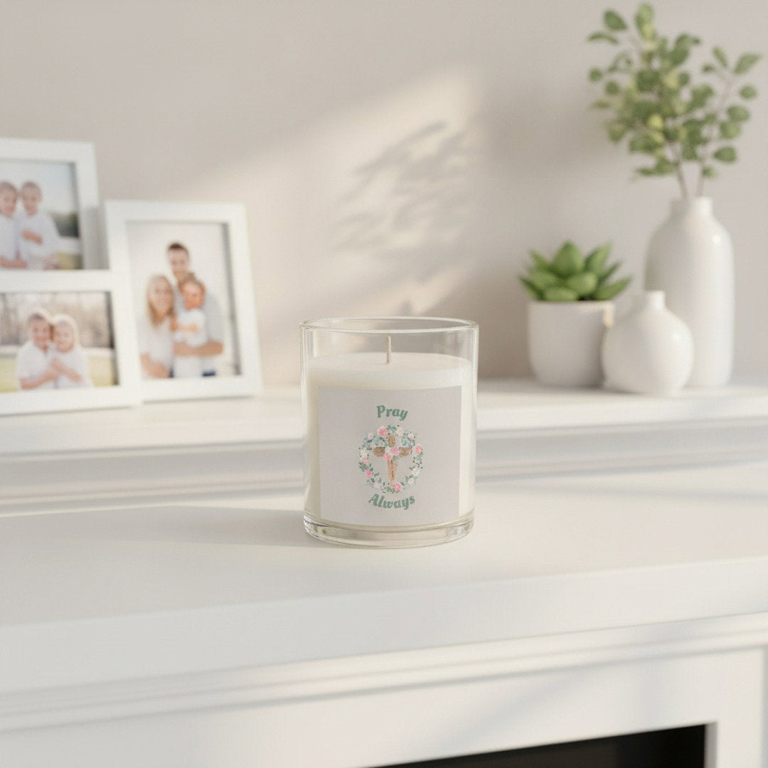 Pray Always™ 11 oz Glass Candle | Christian Soy Wax Candle | Floral Cross Faith Gift | Inspirational Home Décor