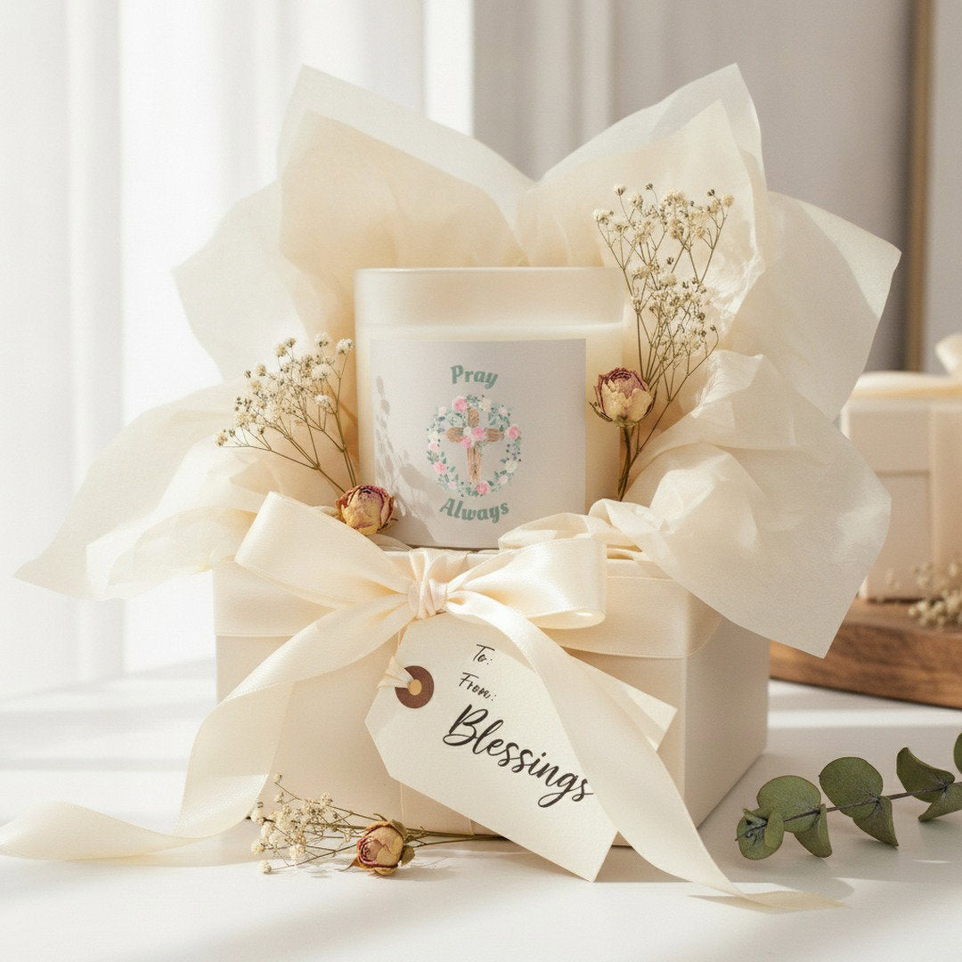 Pray Always™ 11 oz Glass Candle | Christian Soy Wax Candle | Floral Cross Faith Gift | Inspirational Home Décor