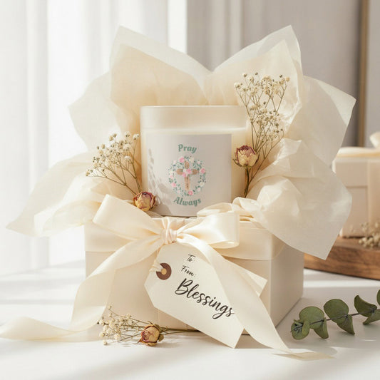 Pray Always™ 11 oz Glass Candle | Christian Soy Wax Candle | Floral Cross Faith Gift | Inspirational Home Décor