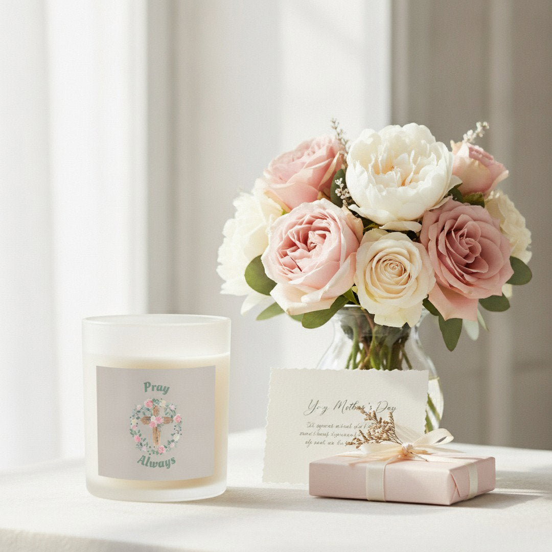 Pray Always™ 11 oz Glass Candle | Christian Soy Wax Candle | Floral Cross Faith Gift | Inspirational Home Décor