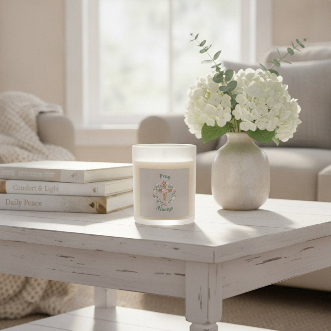 Pray Always™ 11 oz Glass Candle | Christian Soy Wax Candle | Floral Cross Faith Gift | Inspirational Home Décor