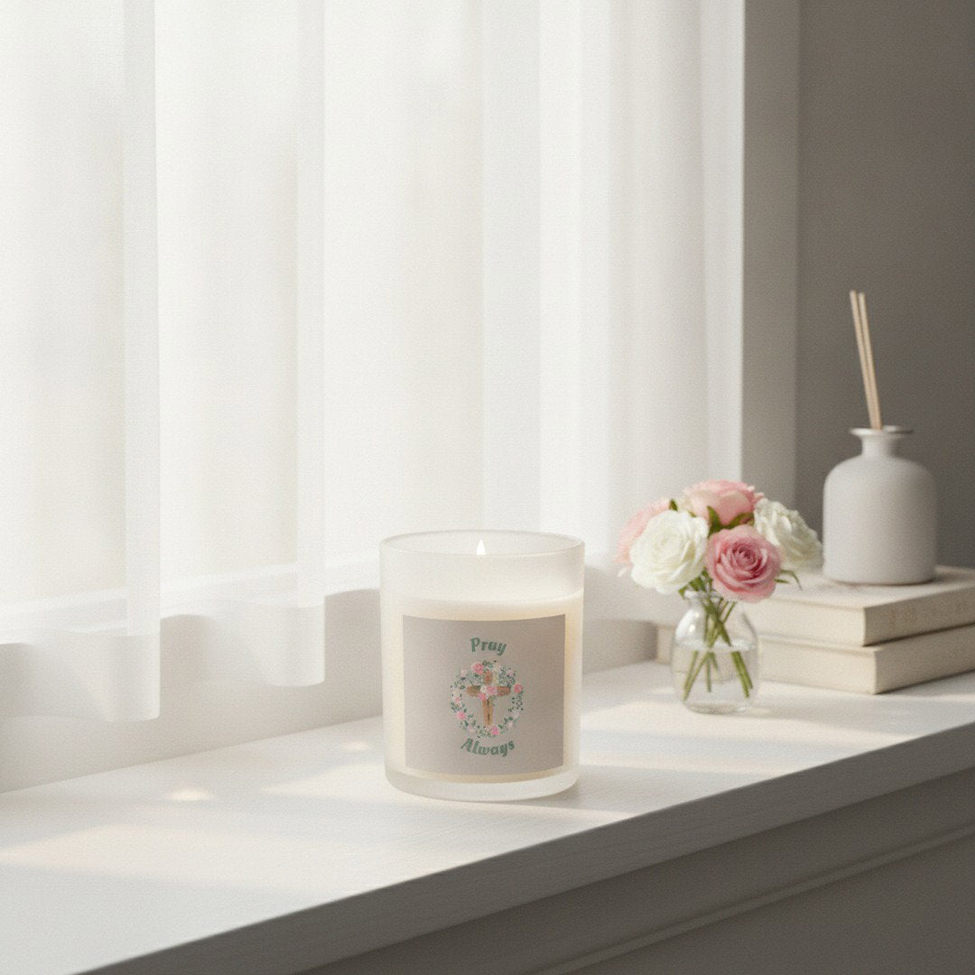 Pray Always™ 11 oz Glass Candle | Christian Soy Wax Candle | Floral Cross Faith Gift | Inspirational Home Décor