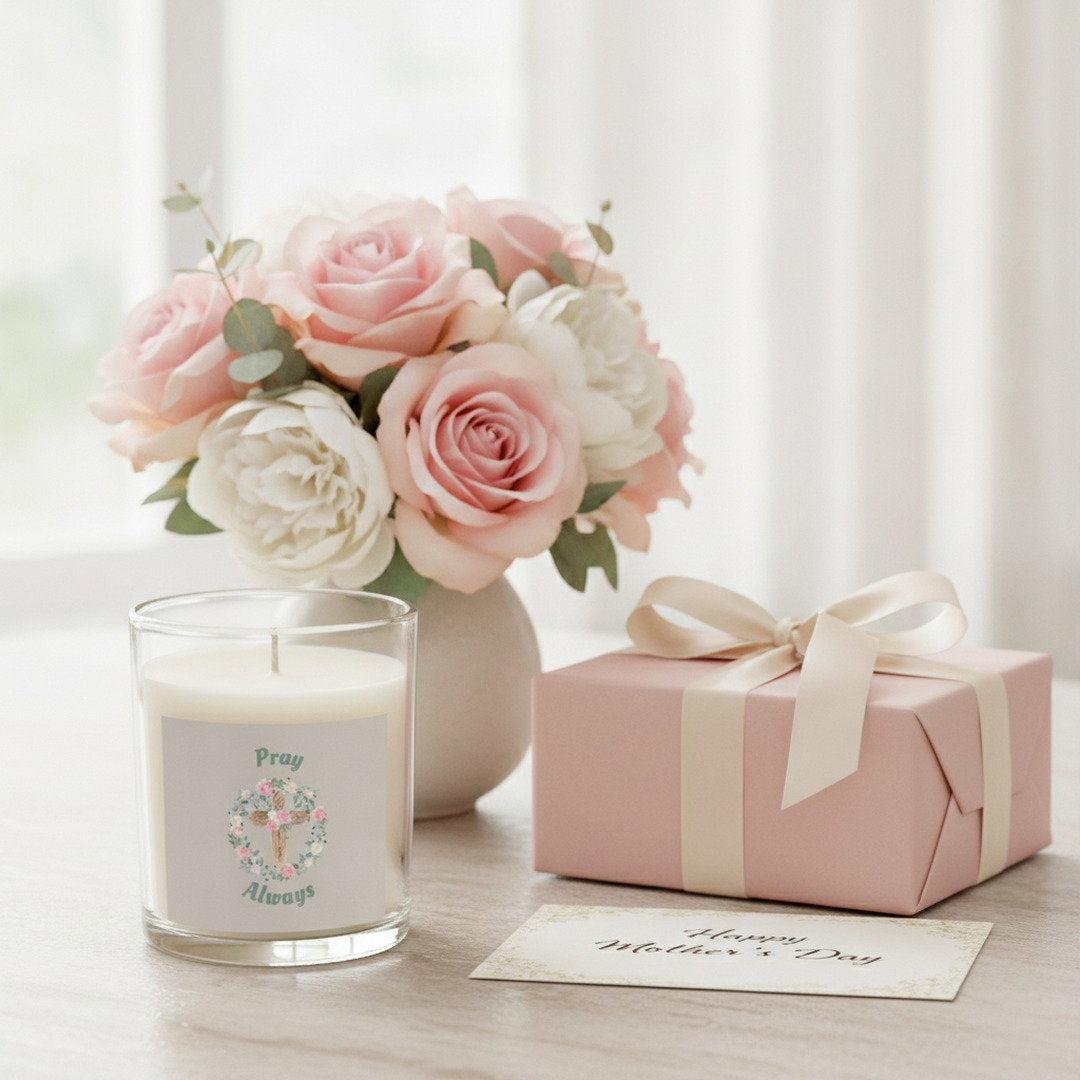 Pray Always™ 11 oz Glass Candle | Christian Soy Wax Candle | Floral Cross Faith Gift | Inspirational Home Décor
