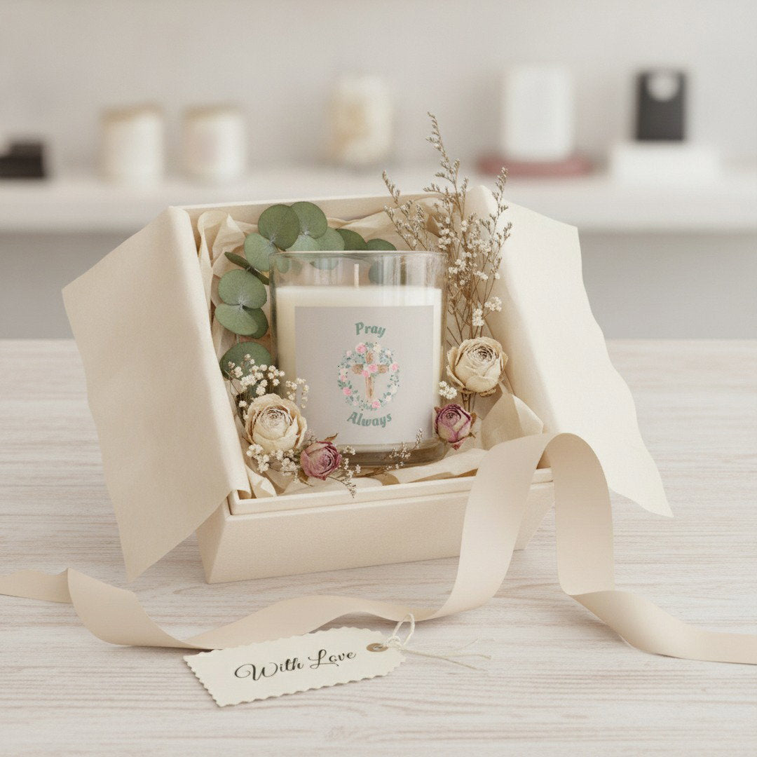Pray Always™ 11 oz Glass Candle | Christian Soy Wax Candle | Floral Cross Faith Gift | Inspirational Home Décor