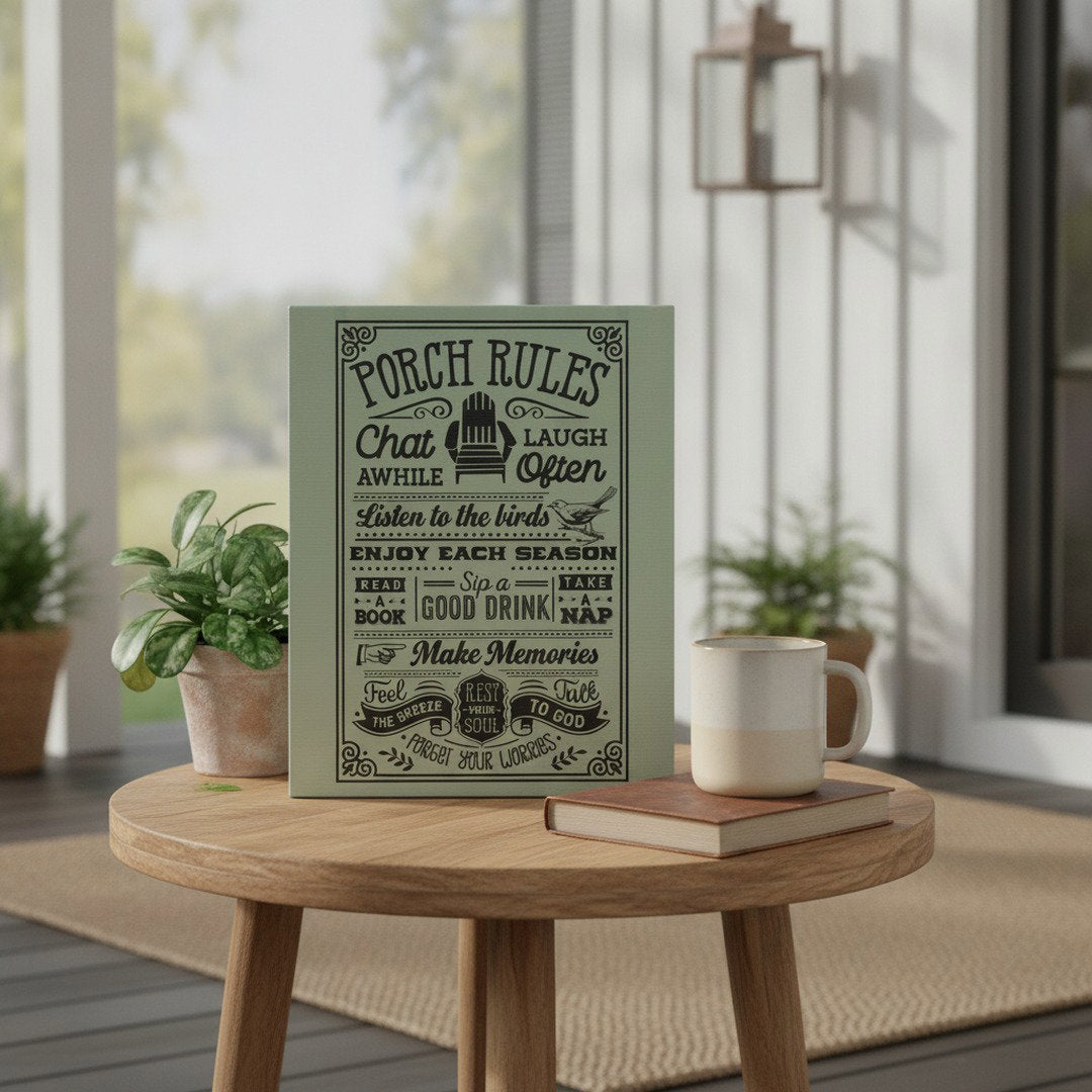 Porch Rules Hanging Sign – Sage Green Porch & Patio Wall Decor