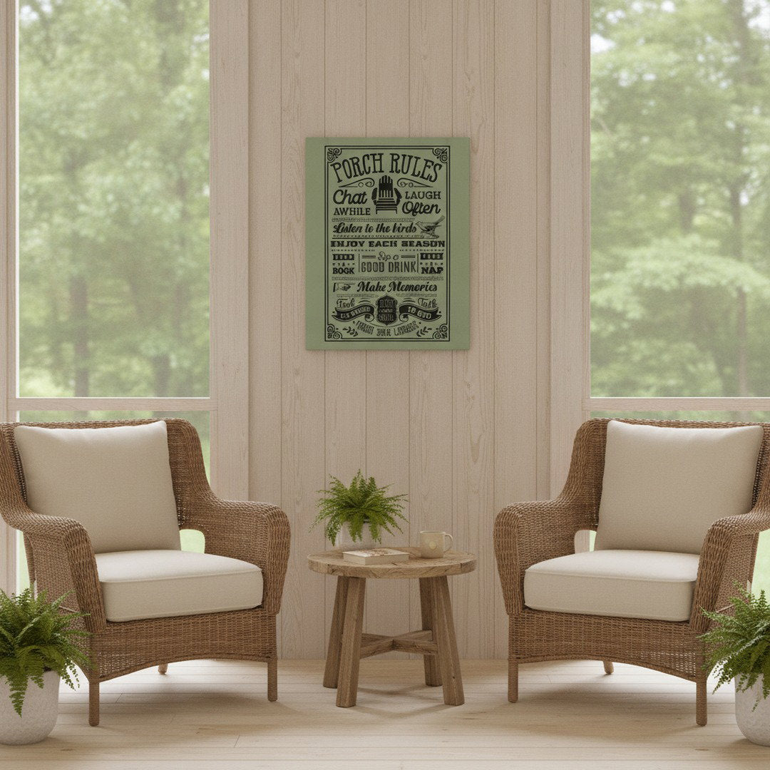 Porch Rules Hanging Sign – Sage Green Porch & Patio Wall Decor