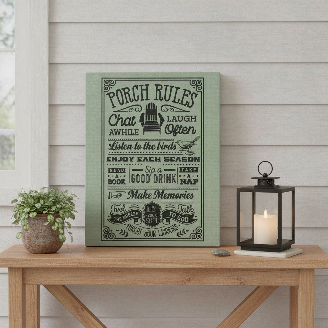 Porch Rules Hanging Sign – Sage Green Porch & Patio Wall Decor