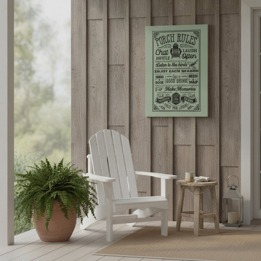 Porch Rules Hanging Sign – Sage Green Porch & Patio Wall Decor