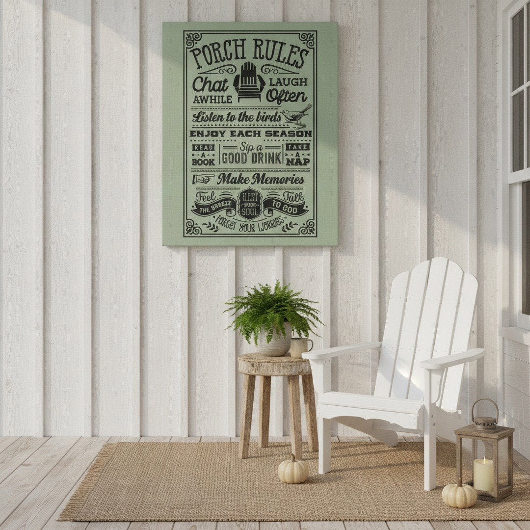 Porch Rules Hanging Sign – Sage Green Porch & Patio Wall Decor