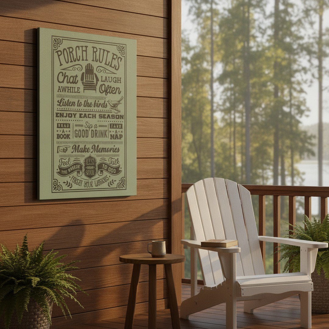 Porch Rules Hanging Sign – Sage Green Porch & Patio Wall Decor