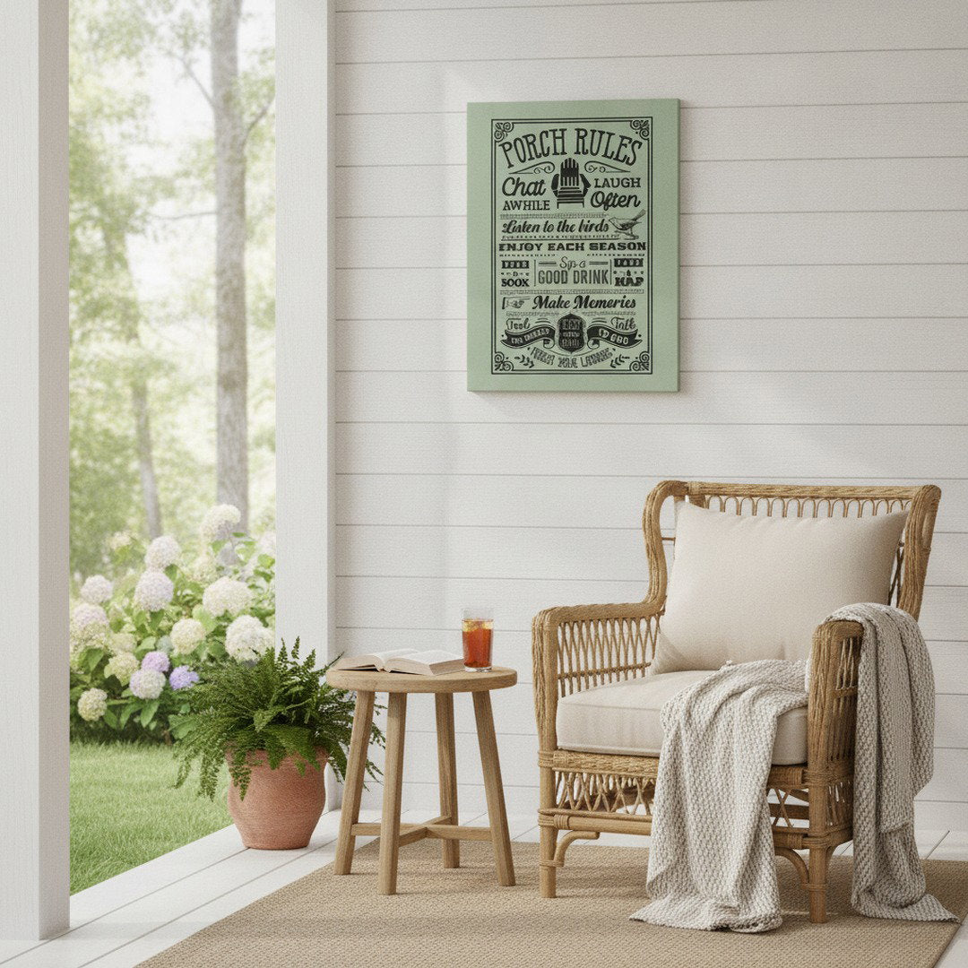 Porch Rules Hanging Sign – Sage Green Porch & Patio Wall Decor