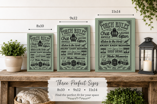 Porch Rules Hanging Sign – Sage Green Porch & Patio Wall Decor