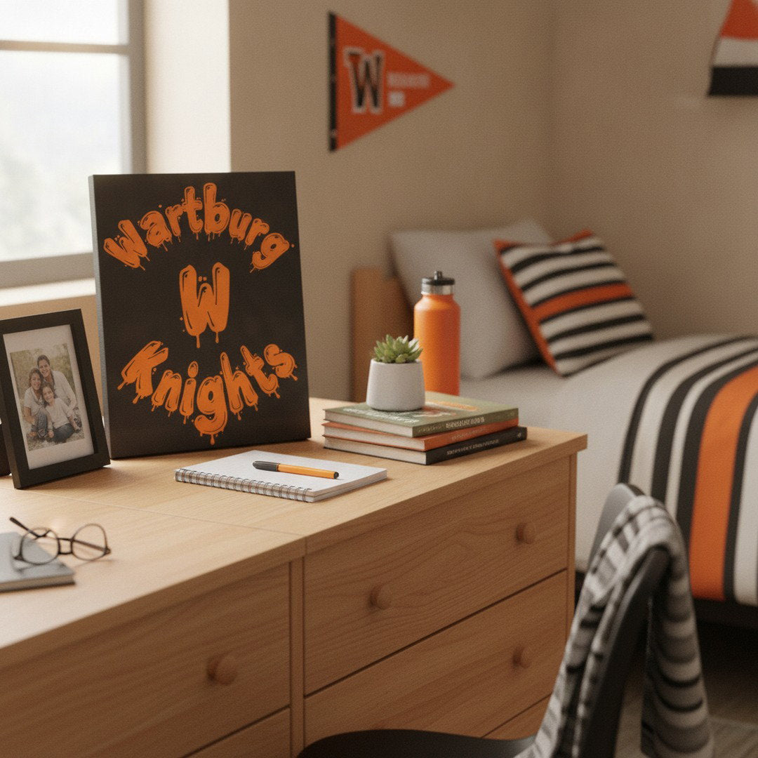 Wartburg Knights Canvas Wall Art – Black & Orange College Dorm Decor