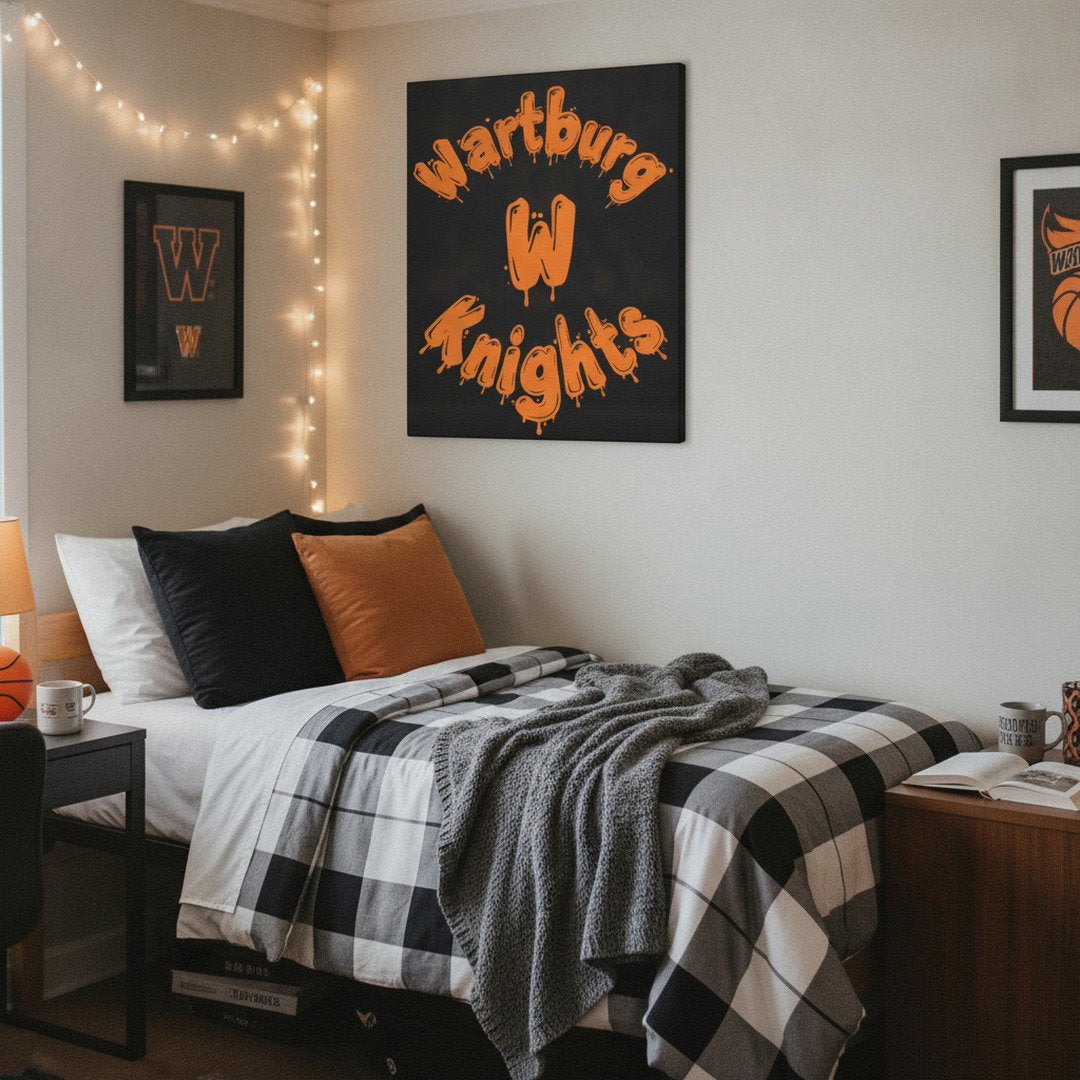 Wartburg Knights Canvas Wall Art – Black & Orange College Dorm Decor