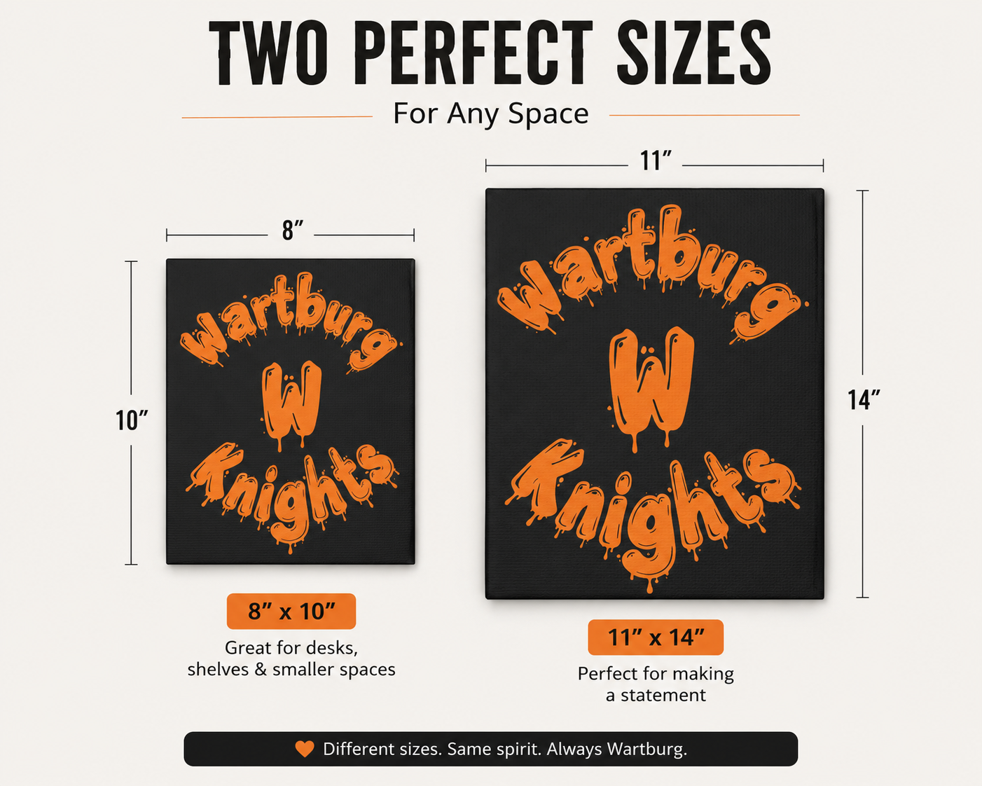 Wartburg Knights Canvas Wall Art – Black & Orange College Dorm Decor