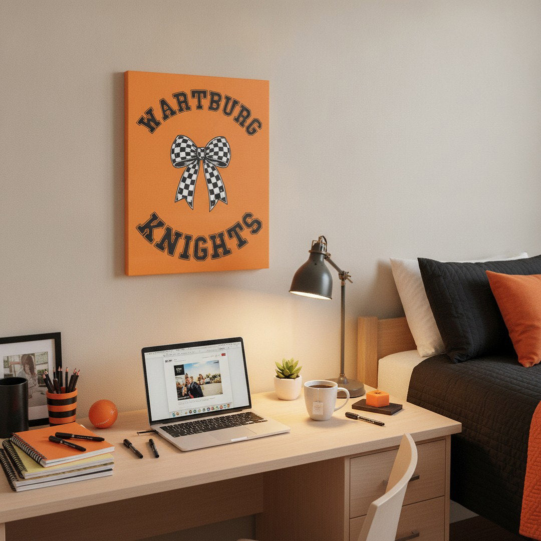Wartburg Knights Bow Canvas Wall Art | Orange & Black College Dorm Decor