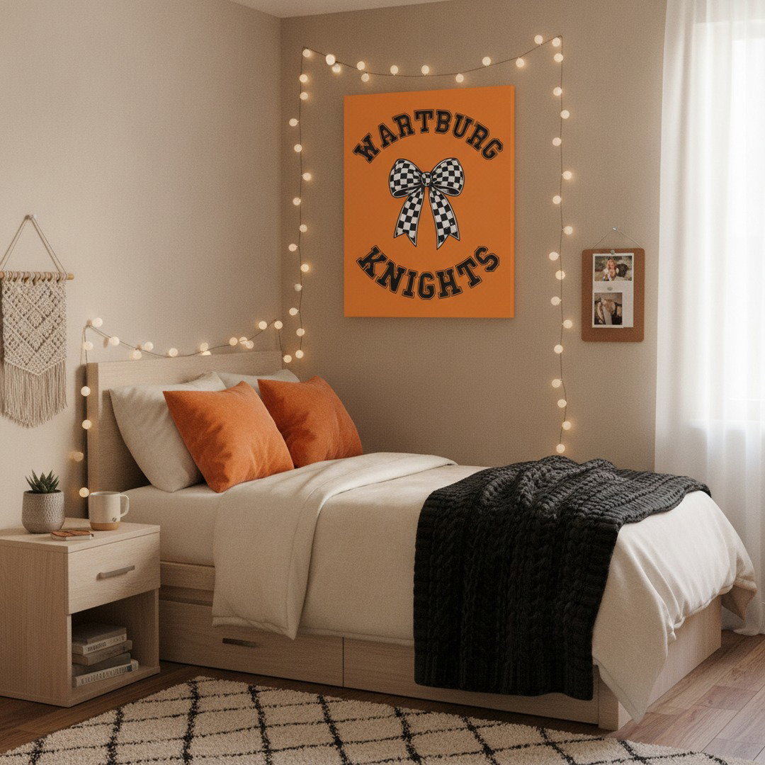 Wartburg Knights Bow Canvas Wall Art | Orange & Black College Dorm Decor