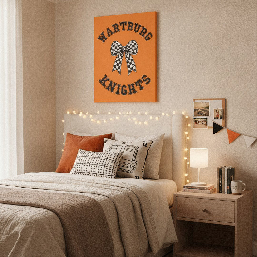 Wartburg Knights Bow Canvas Wall Art | Orange & Black College Dorm Decor