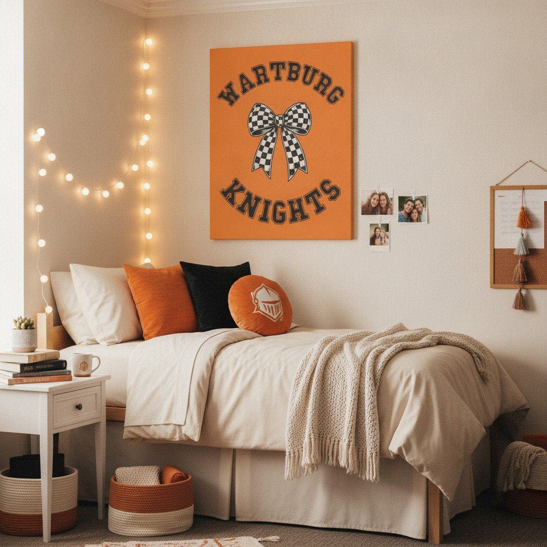 Wartburg Knights Bow Canvas Wall Art | Orange & Black College Dorm Decor