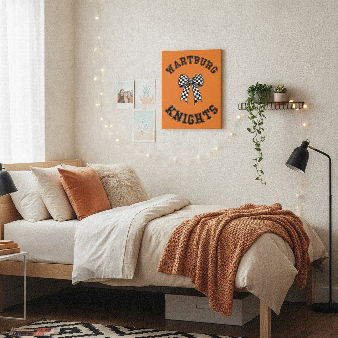 Wartburg Knights Bow Canvas Wall Art | Orange & Black College Dorm Decor