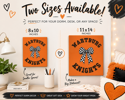 Wartburg Knights Bow Canvas Wall Art | Orange & Black College Dorm Decor