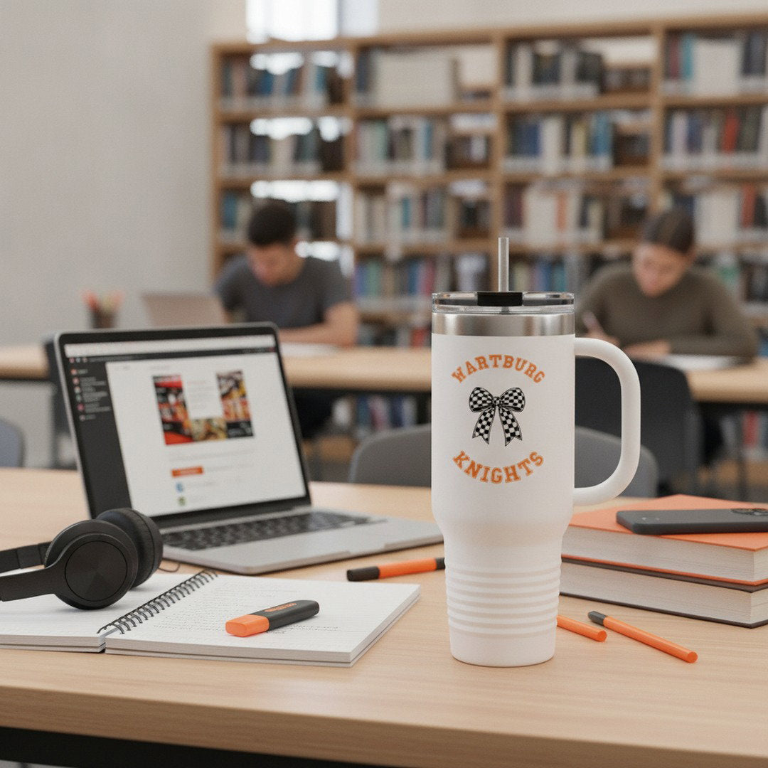 40 oz Wartburg Knights Bow Travel Tumbler | College Tumbler with Handle & Straw | Black or White