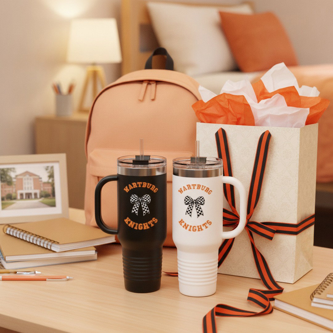 40 oz Wartburg Knights Bow Travel Tumbler | College Tumbler with Handle & Straw | Black or White