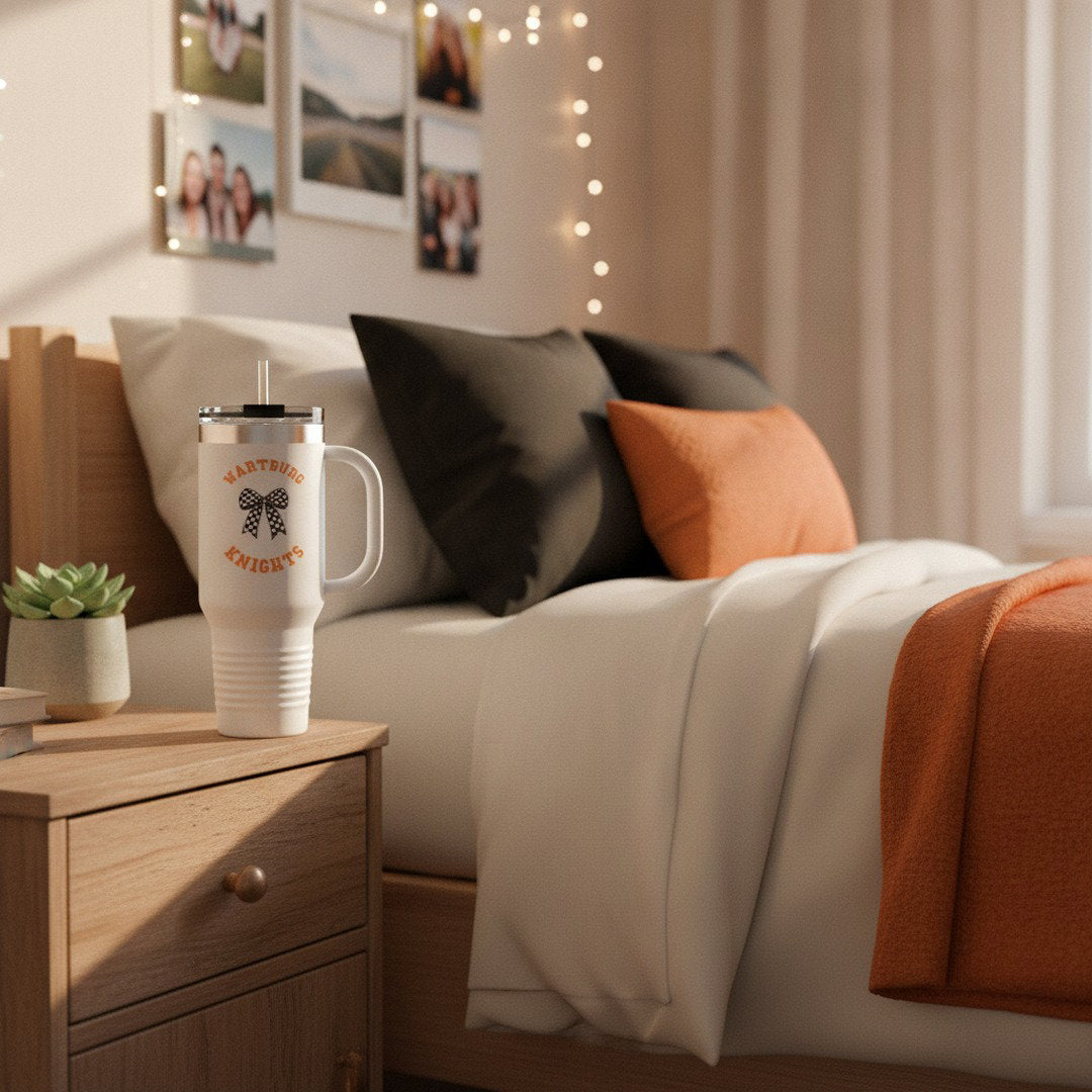 40 oz Wartburg Knights Bow Travel Tumbler | College Tumbler with Handle & Straw | Black or White