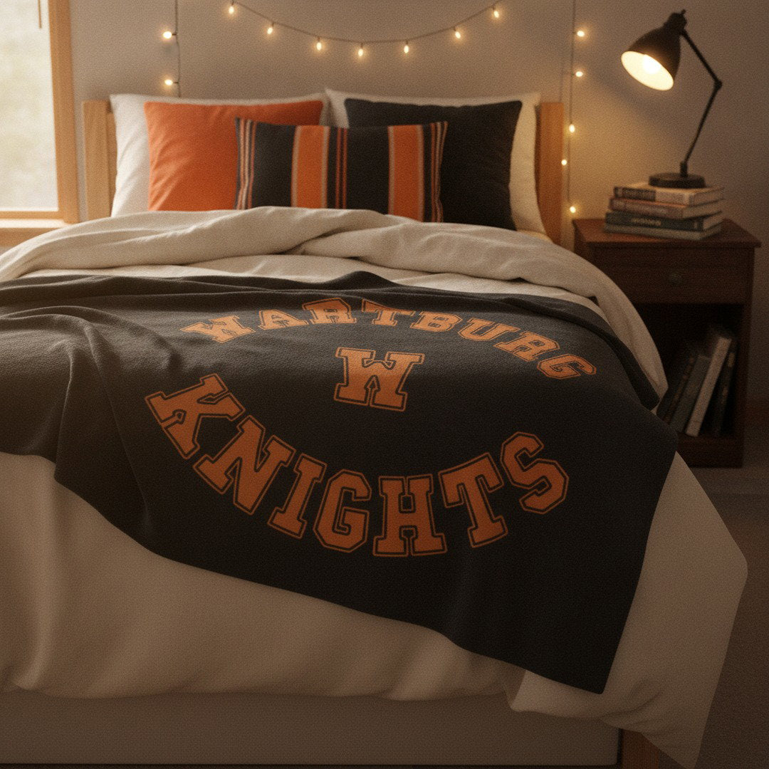 Wartburg College Knights Cozy Blanket – Black & Orange Dorm Throw | 50x60 & 60x80