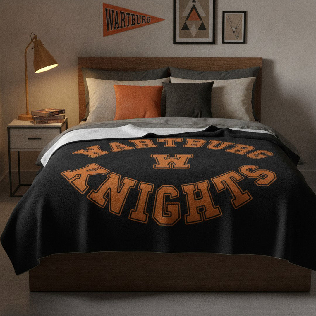 Wartburg College Knights Cozy Blanket – Black & Orange Dorm Throw | 50x60 & 60x80