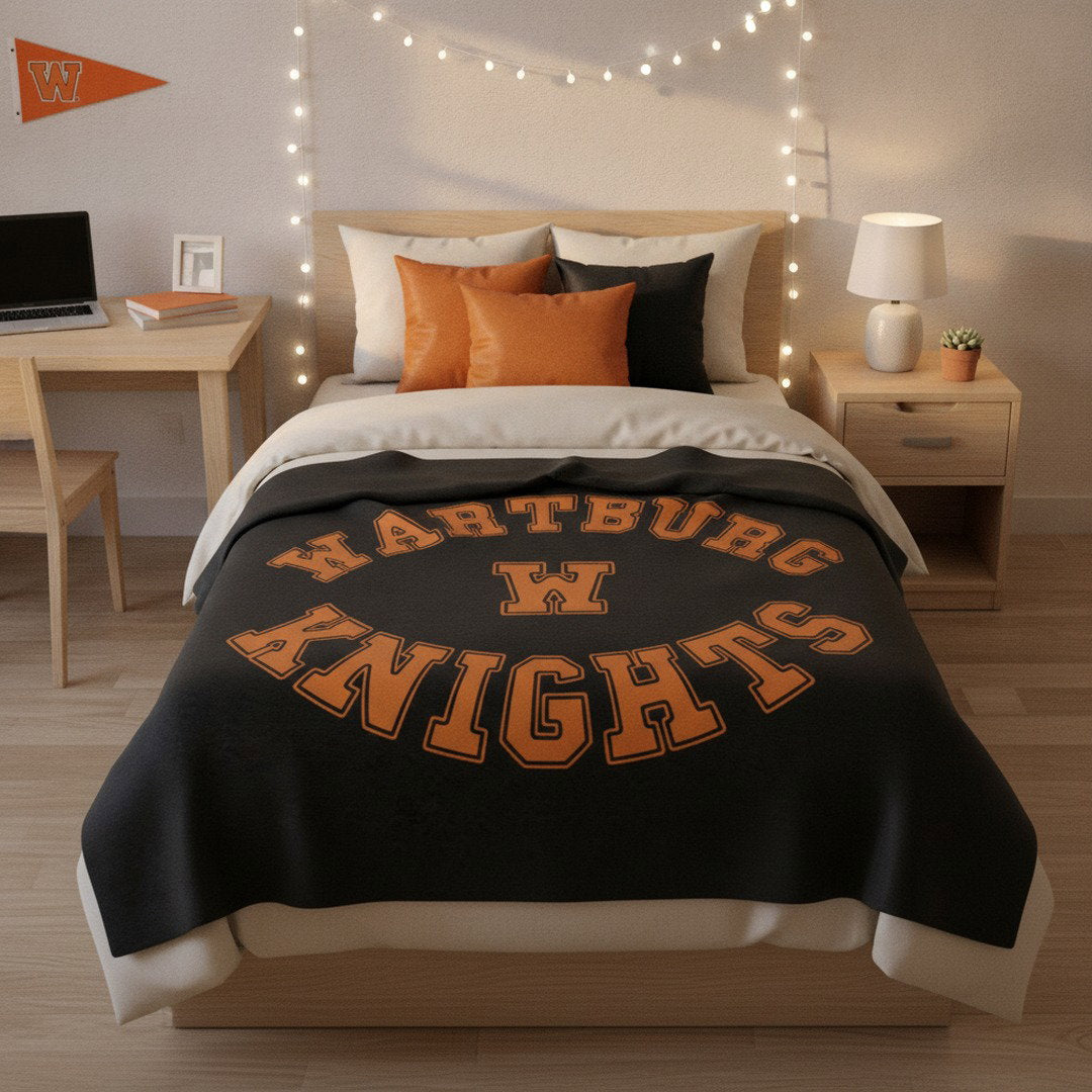 Wartburg College Knights Cozy Blanket – Black & Orange Dorm Throw | 50x60 & 60x80