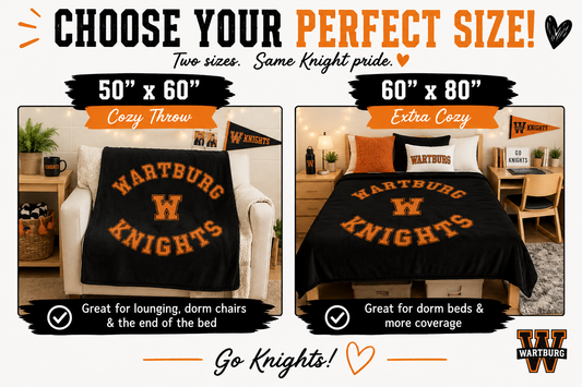 Wartburg College Knights Cozy Blanket – Black & Orange Dorm Throw | 50x60 & 60x80