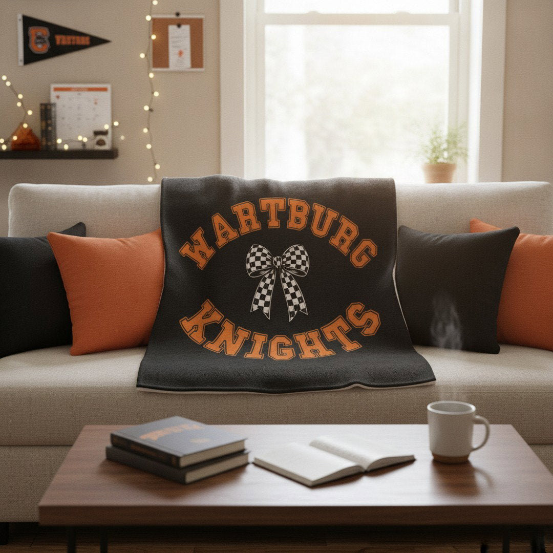 Wartburg Knights Cozy Blanket – Black & Orange College Dorm Blanket | 50x60 & 60x80
