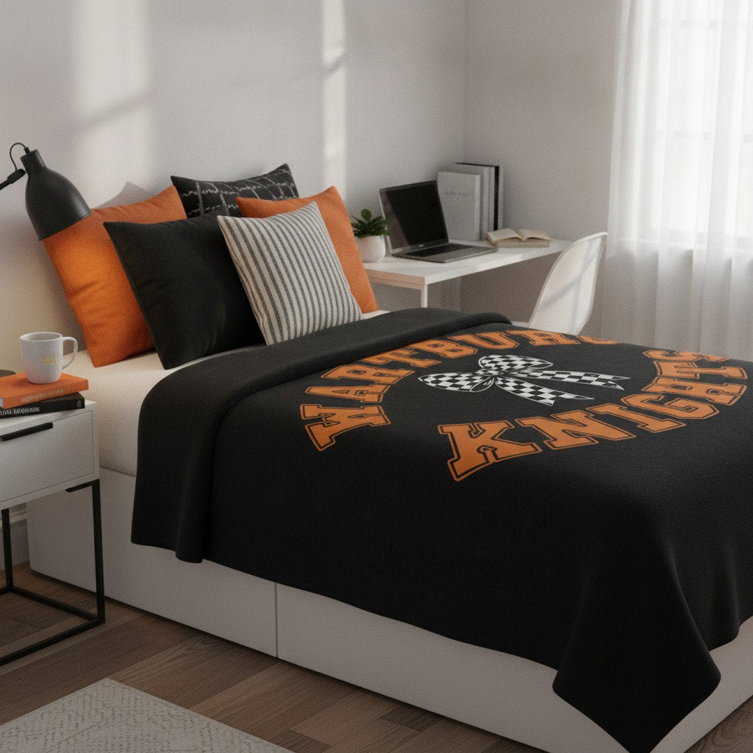 Wartburg Knights Cozy Blanket – Black & Orange College Dorm Blanket | 50x60 & 60x80