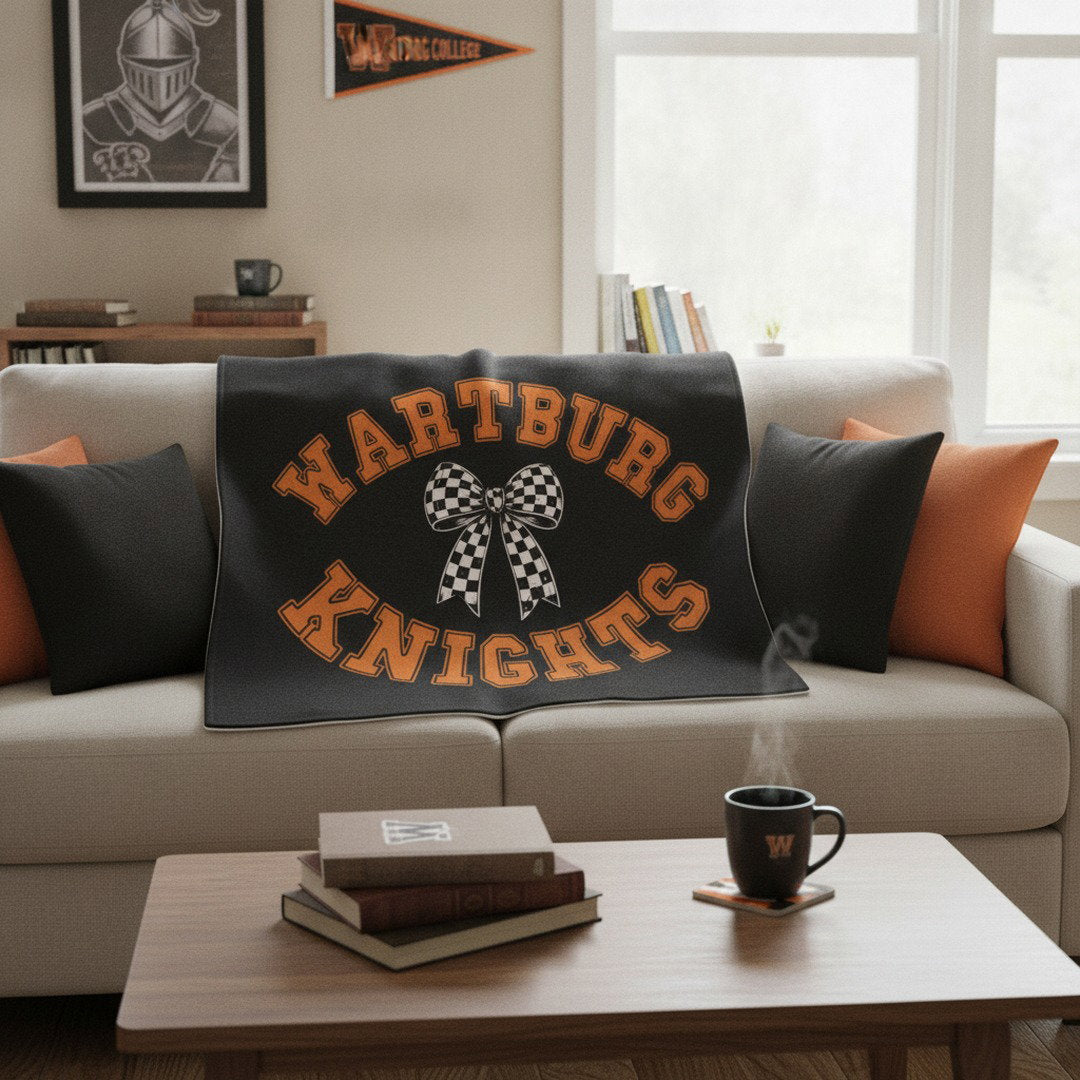 Wartburg Knights Cozy Blanket – Black & Orange College Dorm Blanket | 50x60 & 60x80