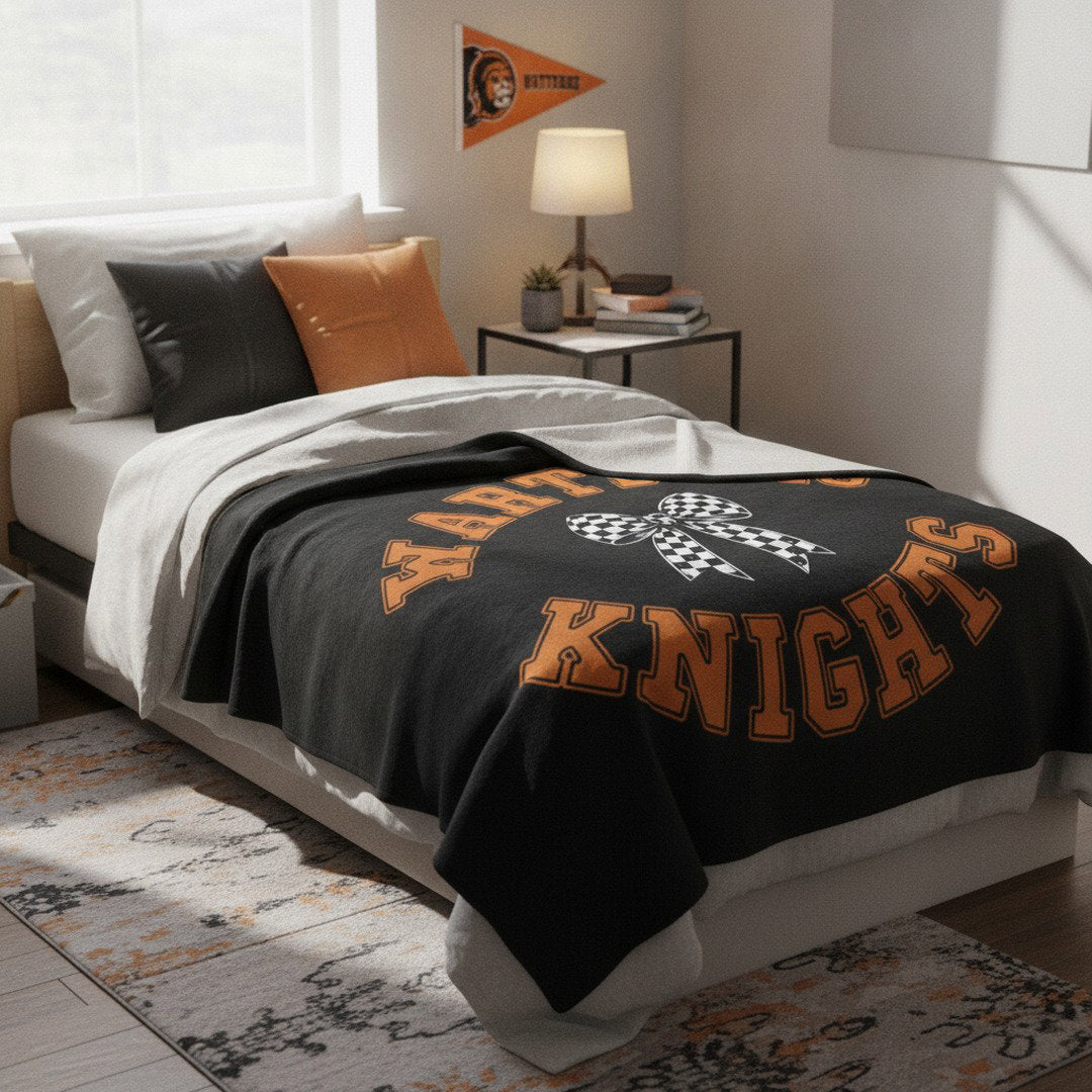 Wartburg Knights Cozy Blanket – Black & Orange College Dorm Blanket | 50x60 & 60x80