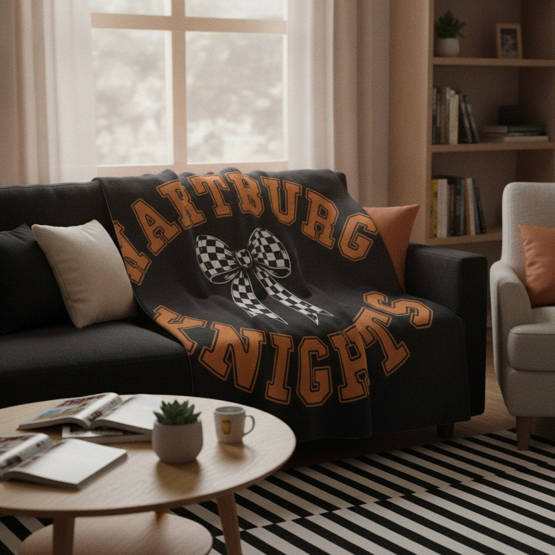 Wartburg Knights Cozy Blanket – Black & Orange College Dorm Blanket | 50x60 & 60x80