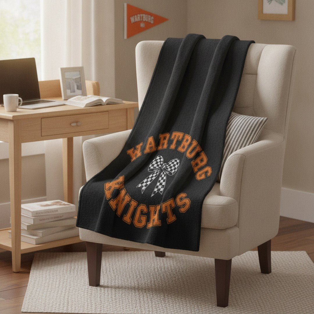 Wartburg Knights Cozy Blanket – Black & Orange College Dorm Blanket | 50x60 & 60x80