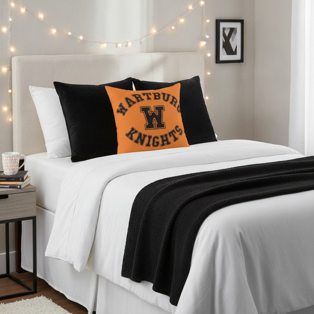 Wartburg Knights Throw Pillow – Orange & Black College Dorm Decor | 7 Sizes